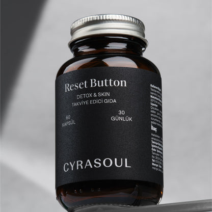 Cyrasoul Reset Button – estetik sunumla tasarlanmış detoks ürünü görseli